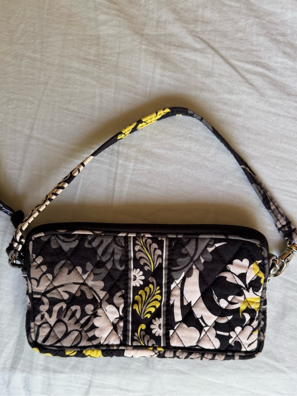 Vera Bradley Baroque Black & Yellow Floral Wristlet Zip Pouch